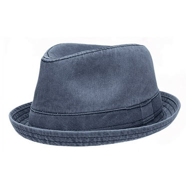 Men's Distressed Fedora Hat Washed Cotton w/Pattern Lining