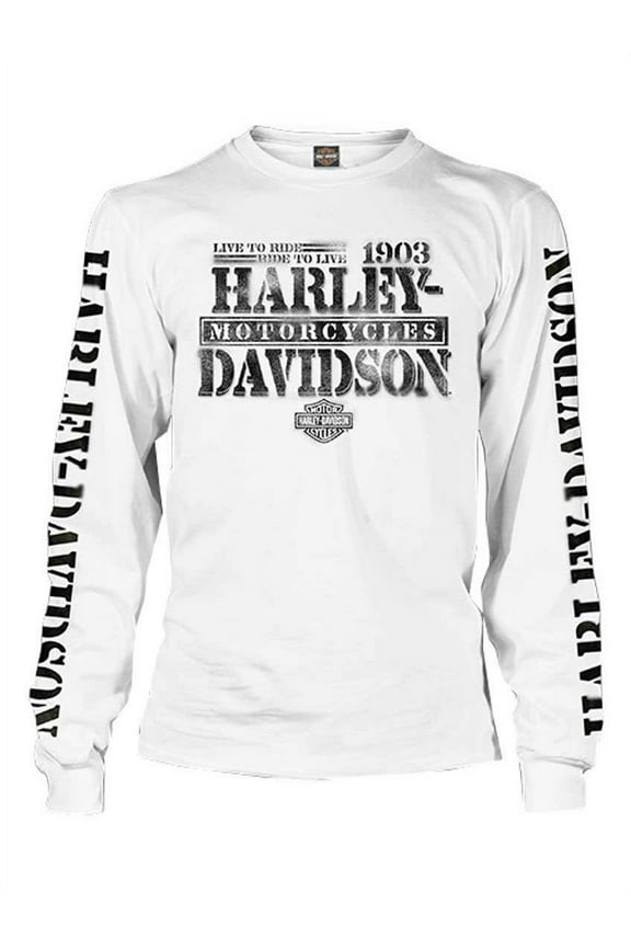 Men's Distressed Freedom Fighter Long Sleeve Shirt, White, Harley Davidson