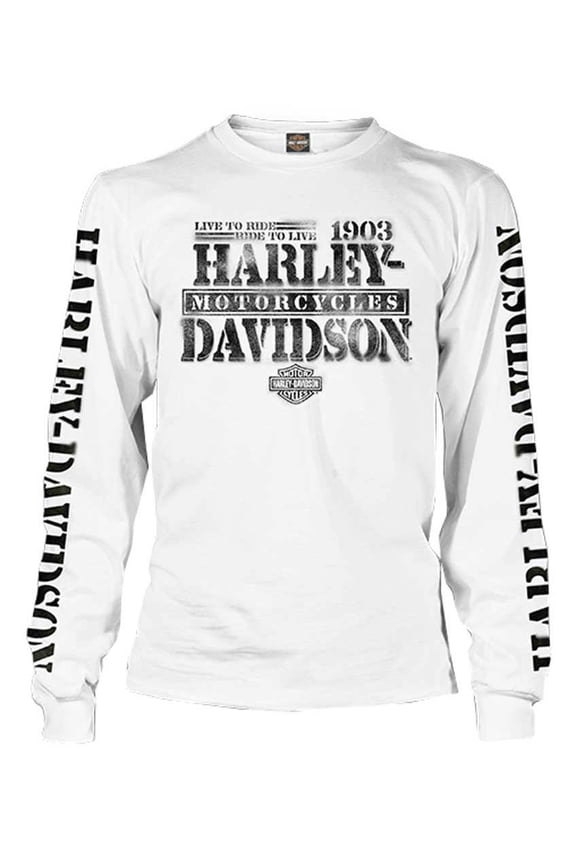 Men's Distressed Freedom Fighter Long Sleeve Shirt, White, Harley Davidson