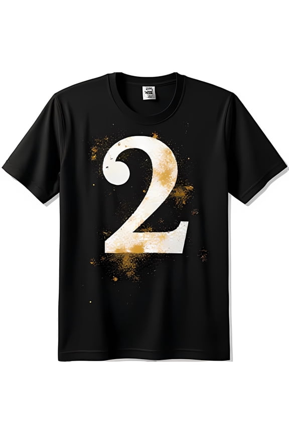 Men's Distressed Gold Splatter Number Two Graphic Cotton T-Shirt