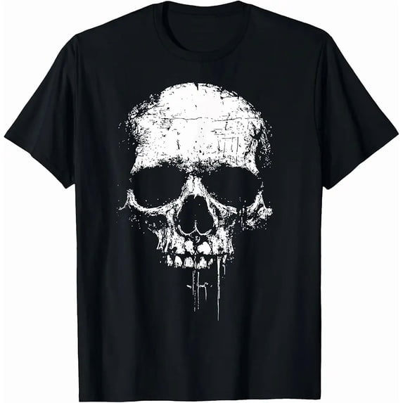 Men's Distressed Gothic Human Skull Graphic T-Shirt