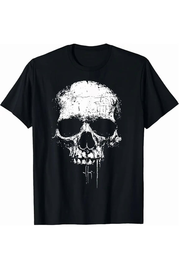 Men's Distressed Gothic Human Skull Graphic T-Shirt