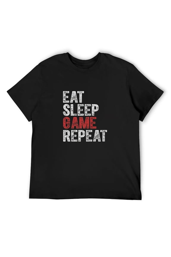 Men's Distressed Graphic Eat Sleep Game Repeat T-Shirt