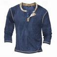 thumbnail image 1 of Men's Distressed Henley Shirts Vintage Long Sleeve T-Shirts Washed Casual V-Neck Button Tee Shirts Blue XXL, 1 of 3