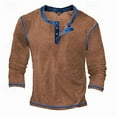 thumbnail image 1 of Men's Distressed Henley Shirts Vintage Long Sleeve T-Shirts Washed Casual V-Neck Button Tee Shirts Khaki XXL, 1 of 3