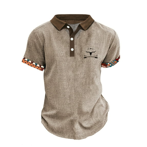 Men's Distressed Henley Shirts Vintage Short Sleeve T-Shirts Washed Cotton Casual V-Neck Button Tee Shirts Khaki L