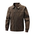 thumbnail image 1 of Men's Distressed Leather Jacket Classic Coat with Lapel Collar Stylish Suede Outerwear for Casual Wear, 1 of 1