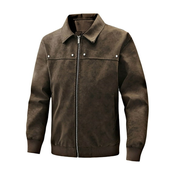 Men's Distressed Leather Jacket Classic Coat with Lapel Collar Stylish Suede Outerwear for Casual Wear
