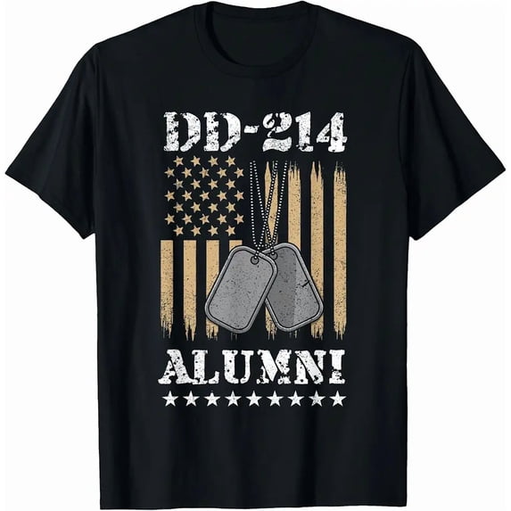 Men's Distressed Military DD-214 Alumni American Flag T-Shirt