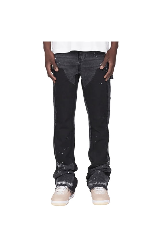 Men's Distressed Pants Patchwork Flared Denim Pants Splatter Paint Button Fly Pant Casual Streetwear Jeans for Men M