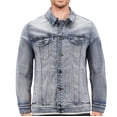 thumbnail image 1 of Men's Distressed Ripped Faded Wash Worn Button Up Denim Jean Trucker Jacket (Erwin, M), 1 of 3