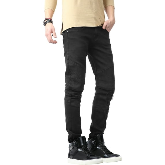 Men's Distressed Ripped Slim Fit Stretch Denim Biker Jeans