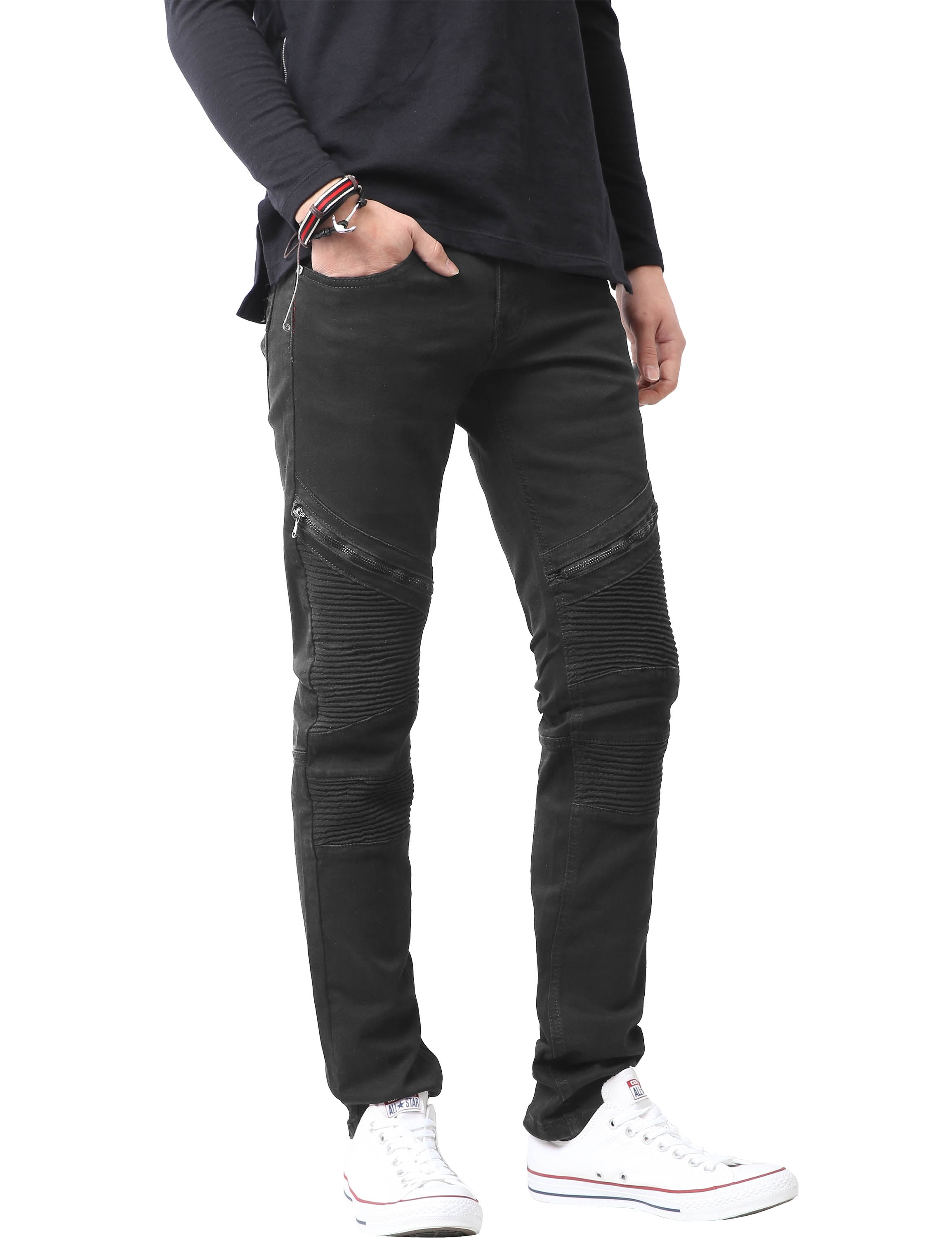 Men s Distressed Ripped Slim Fit Stretch Denim Biker Jeans