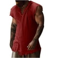 thumbnail image 1 of Men's Distressed Ruffled Loose Fit V-Neck Sleeveless Shirt Tunic Frayed Hem Casual Summer Tank Top, 1 of 6