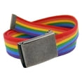 thumbnail image 1 of Men's Distressed Silver Flip Top Military Belt Buckle with Canvas Web Belt Small Rainbow, 1 of 3