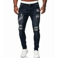 thumbnail image 1 of Men’s Distressed Skinny Fit Ripped Denim Jeans, Dark Wash, Small, 1 of 3