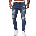 thumbnail image 1 of Men’s Distressed Skinny Fit Ripped Denim Jeans, Medium Wash, Small, 1 of 3