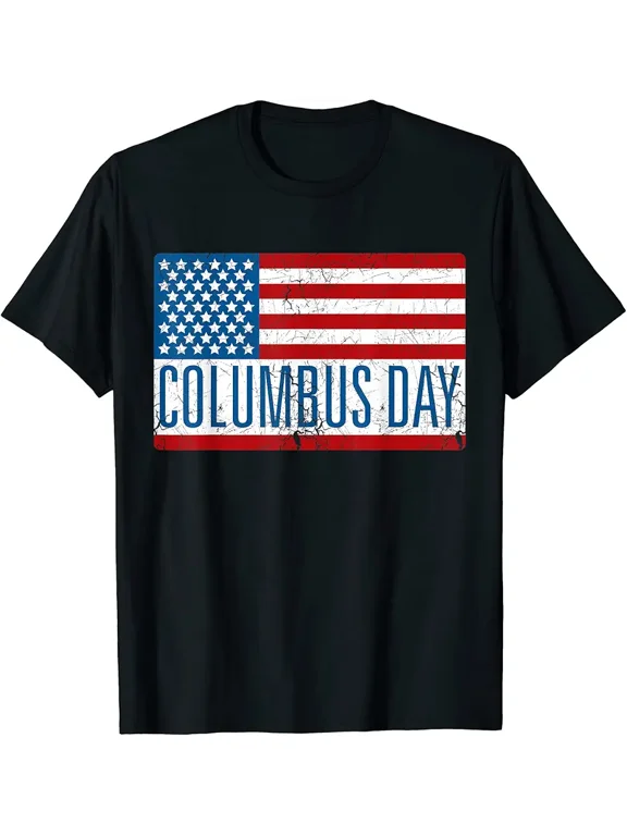 Men's Distressed USA Flag Columbus Day Graphic T-Shirt