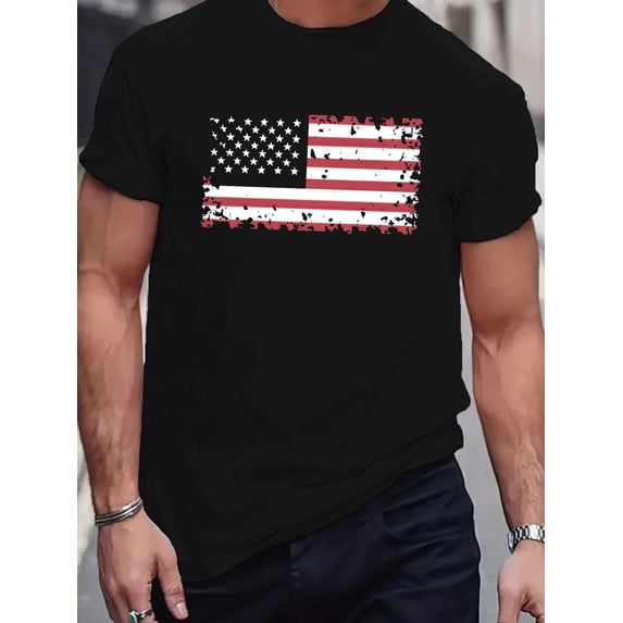 Men's Distressed Vintage American Flag Graphic T-Shirt