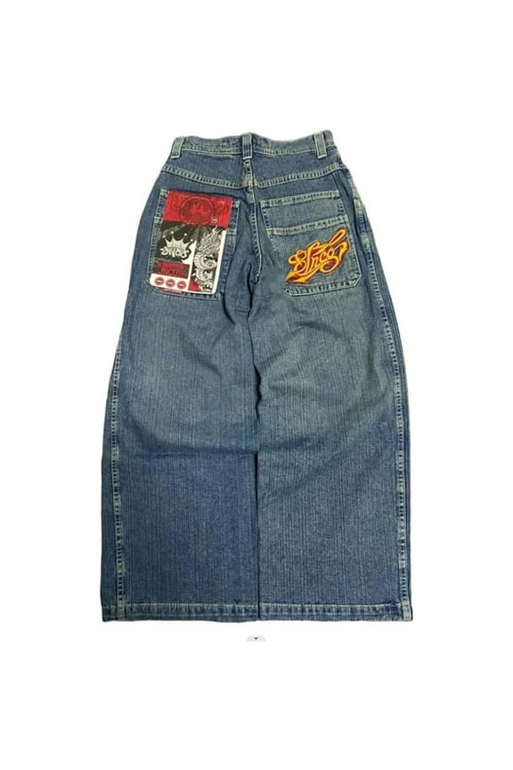 Men's Distressed Washed Print Hole Jean with Splice Design for Casual Comfort and Modern Style