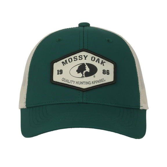 Mossy Oak Men's Trucker Hat, Structured, Mesh Back, Snapback, Hunting Hat, One Size, Adult, Dark Green/Putty