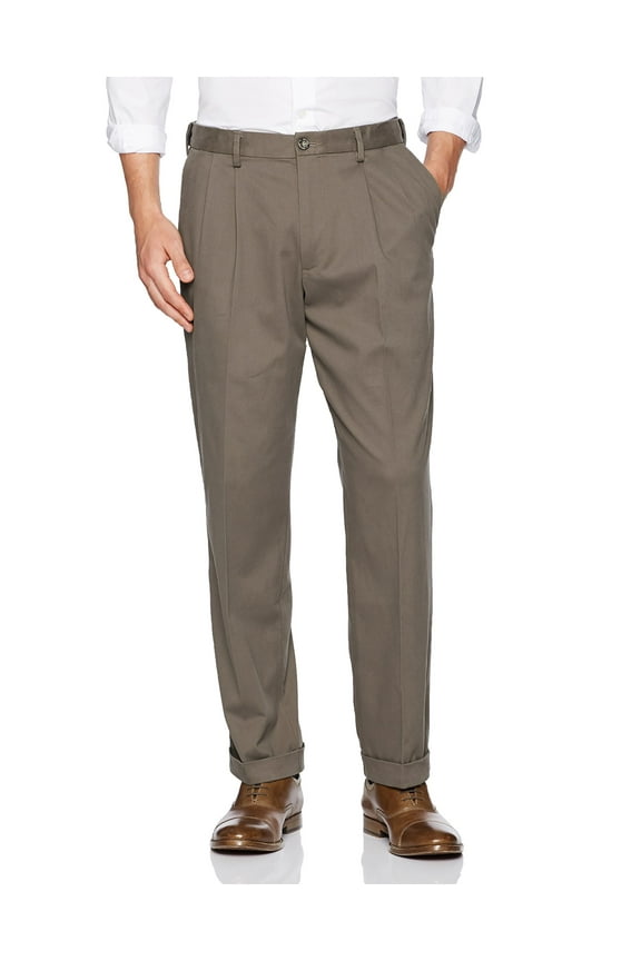 Men's Dockers Relaxed Fit Comfort Stretch Pleated Cuffed Khaki Pants Color: Dark Pebble Size: 40X32