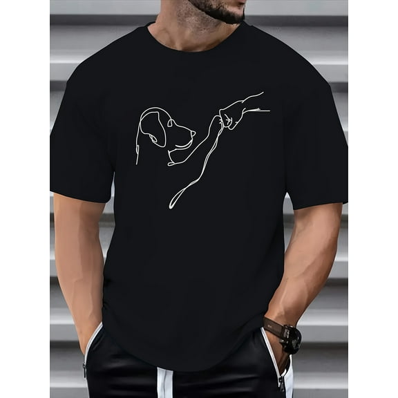 Men's Dog Print Shirt, Casual Breathable Cotton Blend Crew Neck Short Sleeve Tee For Outdoor Activities