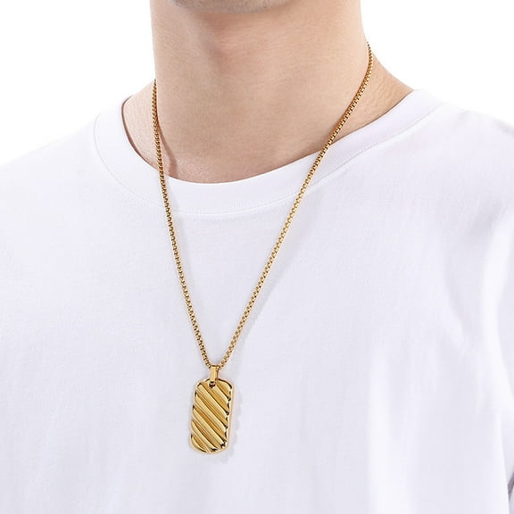 Men's Dog Tag 14K Yellow Gold Pendant Necklace, Geometric Dogtag Necklaces Gift for Him Jewelry