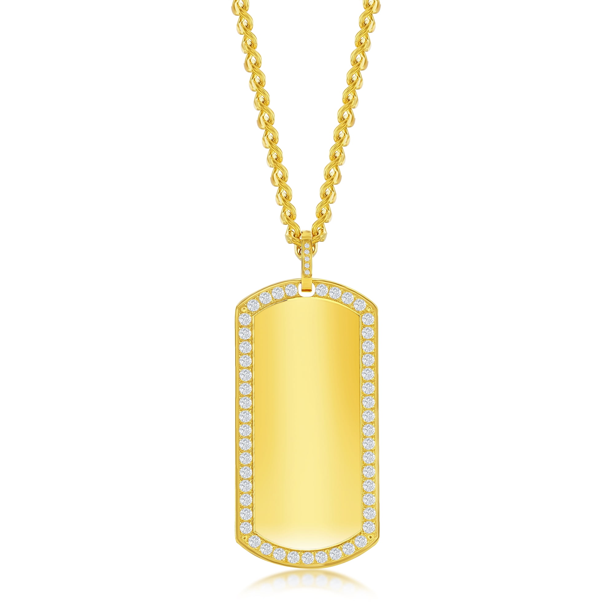 Men's 24K Gold Titanium Diamond Dog Tag Pendant Necklace