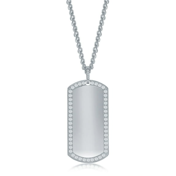 Men’s Dog Tag with Simulated Diamond CZ 24” Pendant Necklace | Stainless-Steel Jewelry for Men