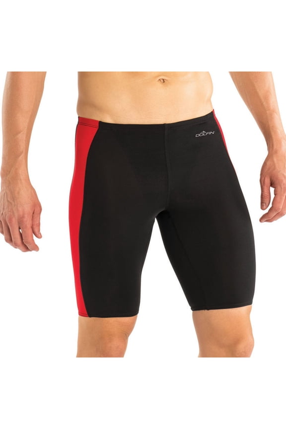 Men's Dolfin Colorblock Panel Jammer Swimsuit Color: Black Red Size: 36