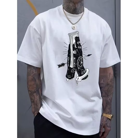 Men's Dollar Print T-Shirt with Currency - Short Sleeve Round Neck Casual Summer Tee, Breathable for Casual Attire & Vacation Outfits (Machine Washable Dollar Sign Shirt)