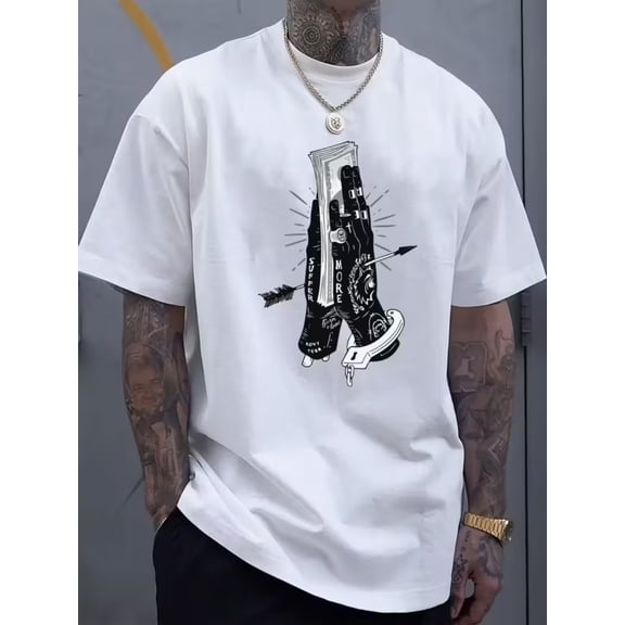 Men's Dollar Print T-Shirt with Currency - Short Sleeve Round Neck Casual Summer Tee, Breathable for Casual Attire & Vacation Outfits (Machine Washable Dollar Sign Shirt)