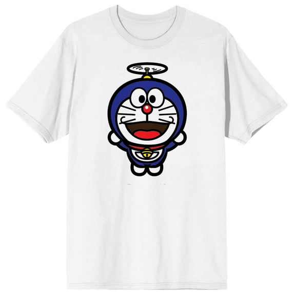 Doraemon flying on helicopter hat on White Short Sleeve Adult T-Shirt-6XL