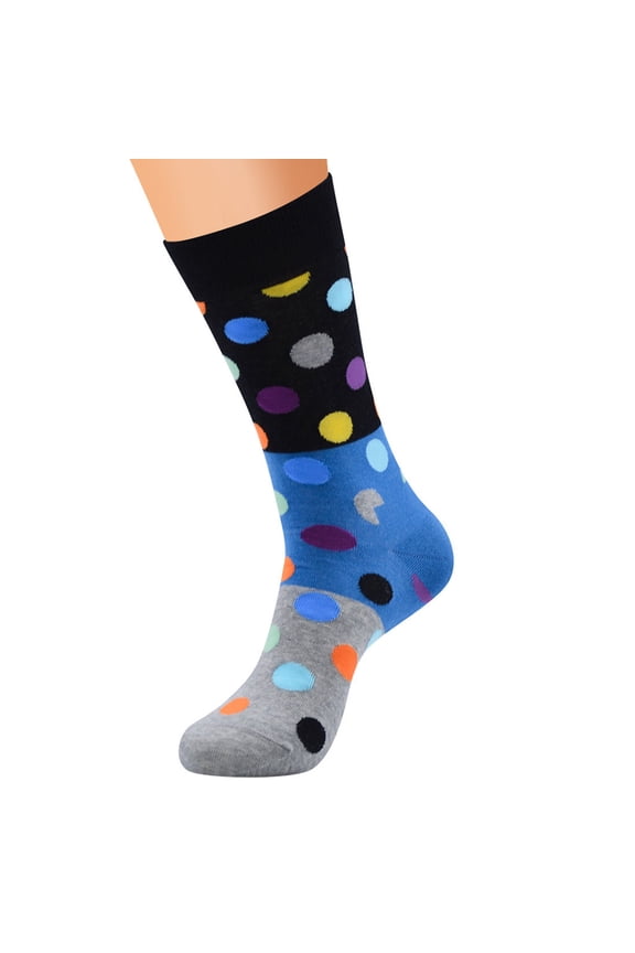 Men's Dot Print Crew Socks, Color Block Cotton Socks for Men, Funky Casual Geometric Print Mid Calf Socks, Comfortable Tube Socks for Daily Wear - Gary