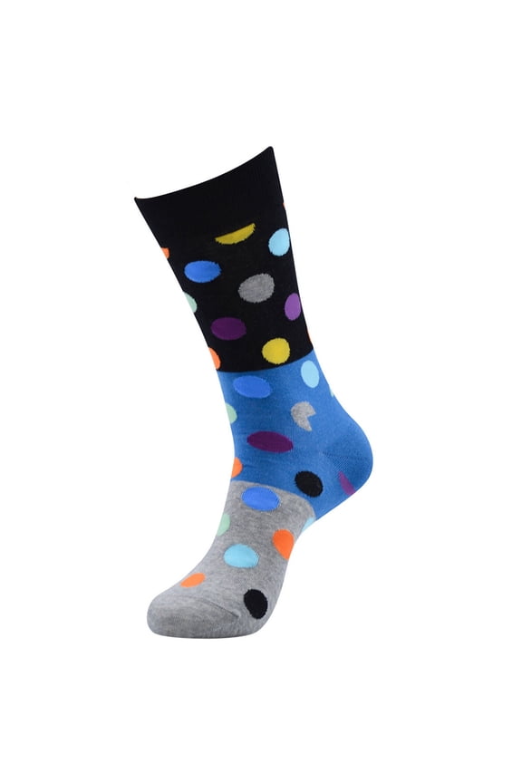 Men's Dot Print Crew Socks, Color Block Cotton Socks for Men, Funky Casual Geometric Print Mid Calf Socks, Comfortable Tube Socks for Daily Wear - Gary