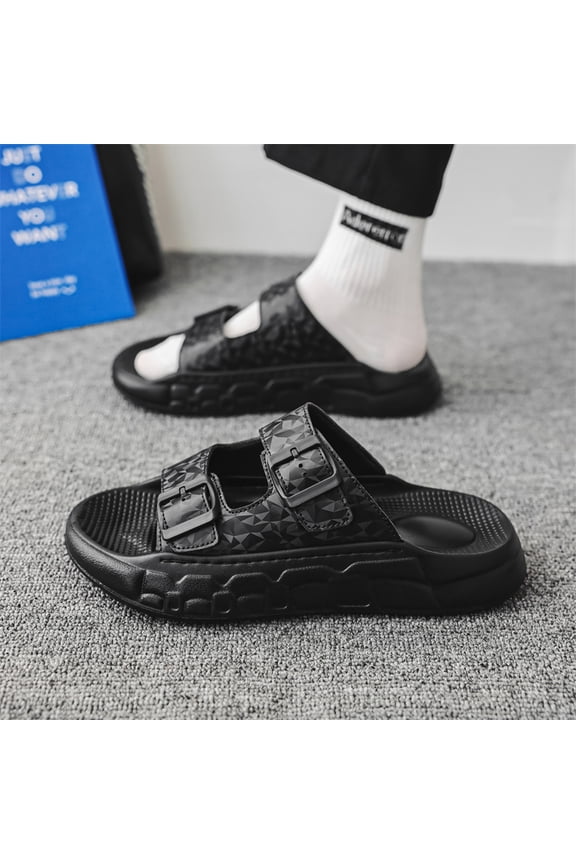 Men's Double Adjustable Buckle Camo Thick Platform Slide Sandals