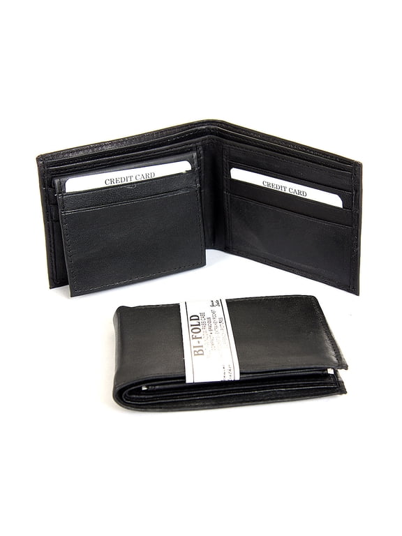 Men's Double Bill 7 Credit Card 1 ID Window Bifold Black Wallet 4.5 x 3.5 inches