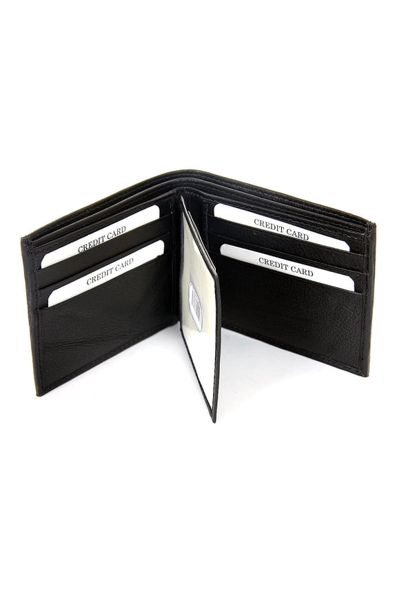 Men's Double Bill Bifold Leather 9 Credit Card 1 ID Window Black Wallet 4.5 x 3.5 inches