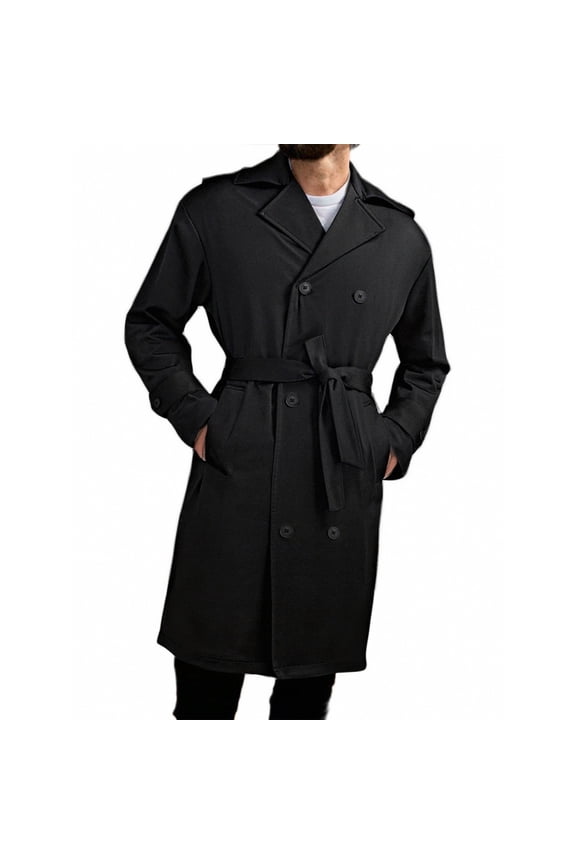 Men's Double Breasted Casual Trench Coat Mid Length Lapel Coat Solid Color Men's Trench Coat