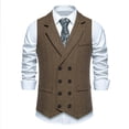 thumbnail image 1 of Men's Double-Breasted Herringbone Tweed Business Suit Vest - Vintage Wool Blend Groomsmen Prom Waistcoat, 1 of 7