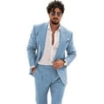 thumbnail image 1 of Men's Double Breasted Linen Suit 2 Piece Linen Suits Slim Fit Wedding Beach Casual Summer Linen Blazer Pants Suit Blue S, 1 of 7