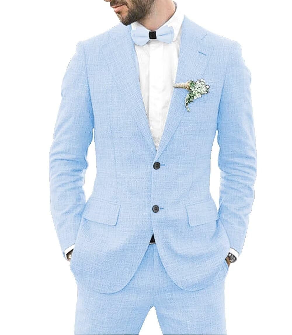 Mens 2 Button Linen Fabric Summer Suits - Royal Blue Suit - Mens Linen Suit