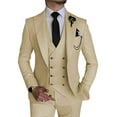 thumbnail image 1 of Men's Double Breasted Linen Suit 3 Piece Linen Suits Slim Fit Wedding Beach Casual Summer Linen Blazer Pants Suit Champagne S, 1 of 7