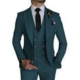 thumbnail image 1 of Men's Double Breasted Linen Suit 3 Piece Linen Suits Slim Fit Wedding Beach Casual Summer Linen Blazer Pants Suit Teal S, 1 of 7