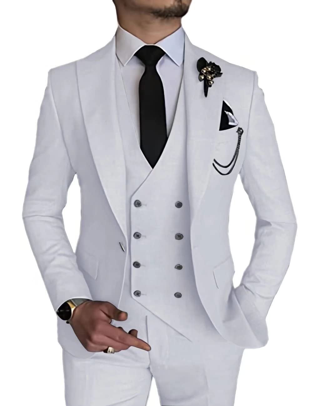 Men's Custom Size 3-Piece Linen Suit Set - Blazer, Vest, And Pants For Summer Weddings & Events