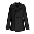 thumbnail image 1 of Men's Double Breasted Pea Coat Mid Long Fall Winter Notch Lapel Trench Wool Coat Outwear Jackets Big and Tall Size M-4XL Black, 1 of 4
