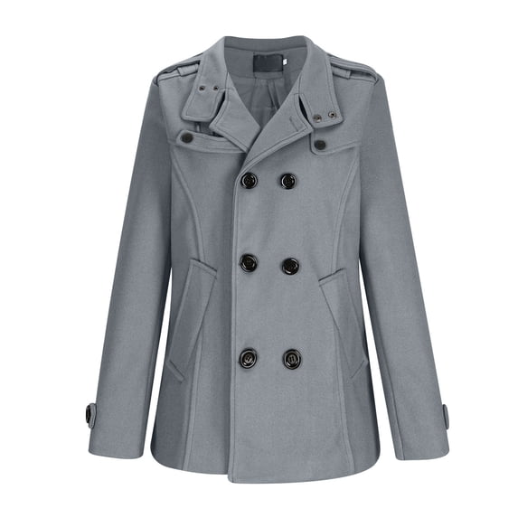 Men's Double Breasted Pea Coat Mid Long Fall Winter Notch Lapel Trench Wool Coat Outwear Jackets Big and Tall Size M-4XL Gray