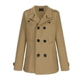 thumbnail image 1 of Men's Double Breasted Pea Coat Mid Long Fall Winter Notch Lapel Trench Wool Coat Outwear Jackets Big and Tall Size M-4XL Khaki, 1 of 4