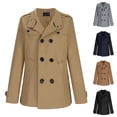 thumbnail image 1 of Men's Double Breasted Pea Coat Mid Long Fall Winter Notch Lapel Trench Wool Coat Outwear Jackets Big and Tall Size M-4XL Navy, 1 of 5